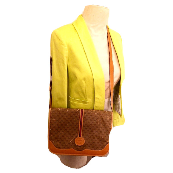 1980'S GUCCI RED & GREEN Ribbon WEB MONOGRAM GG CROSSBODY STYLE Shoulder Bag - Picture 3 of 15